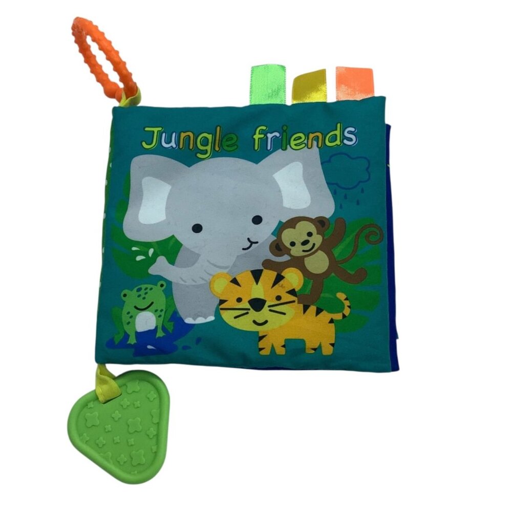 Cribmates Jungle Friends‎ Baby Soft Cloth Book Teether Crinkle Ribbons 6"x6"